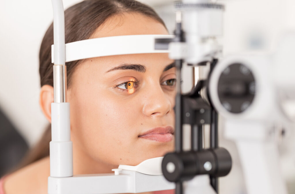 A woman getting an eye exam
