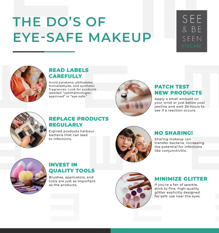 An infographic listing some of the healthy makeup habits to protect the eyes.